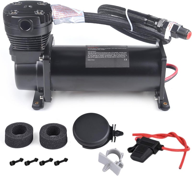 CNRAQR بوق هواء ثقيل 200 PSI 3/8 NPT / ضاغط تعليق هوائي 12 فولت أسود - Image 1